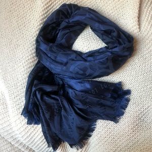 Louis Vuitton Rectangular Blue Scarf Cashmere Silk